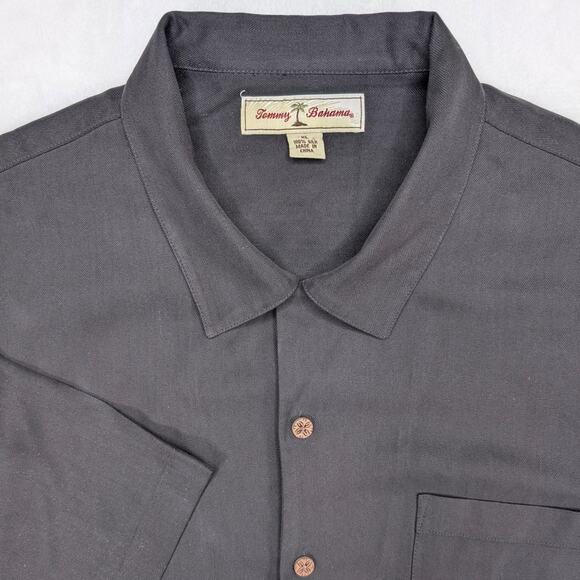 Tommy Bahama Silk Mens Button Up Short Sleeve Shirt XL Black Luxury Resort - Picture 1 of 6